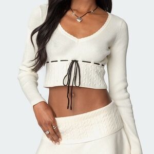 EDIKTED Andie Ribbon Knit Top NWT XS